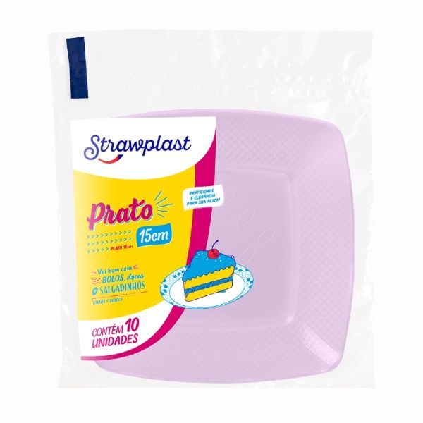 Prato Quadrado 15 cm Lilás Candy com 10 U...