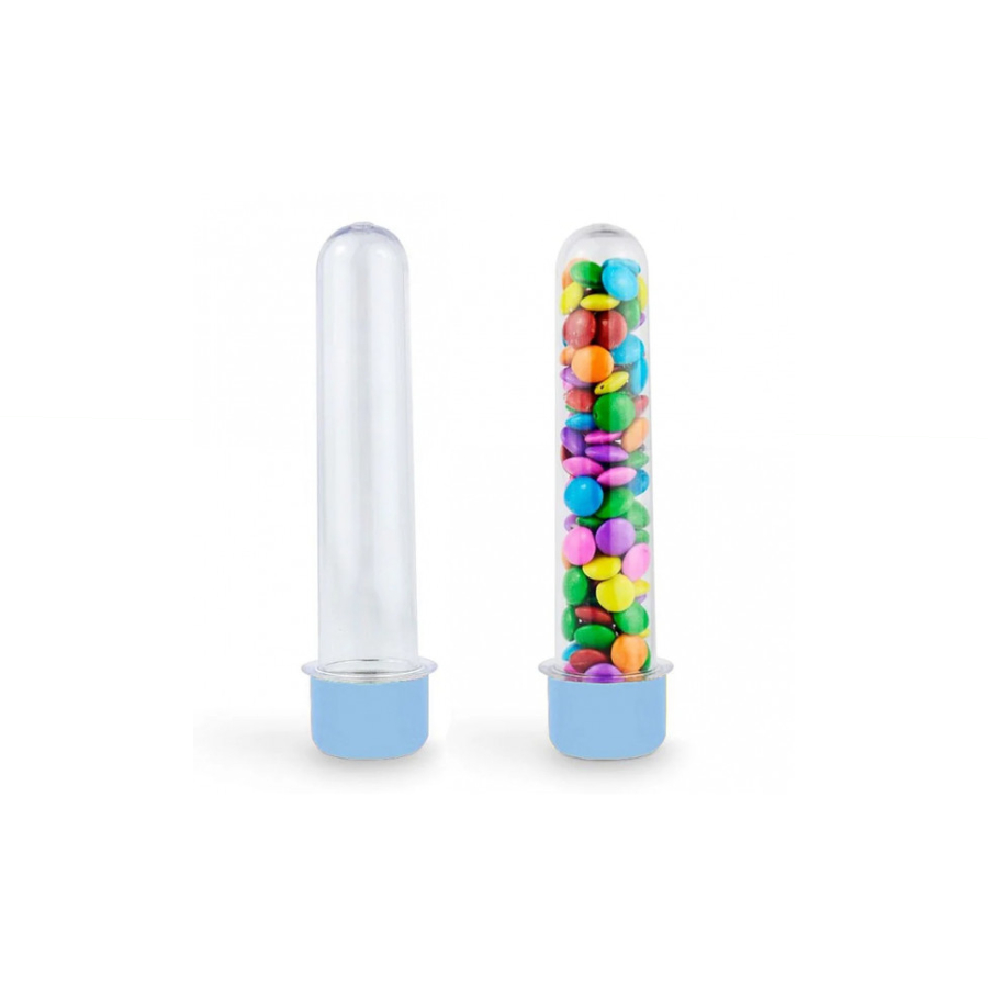 Tubete 12,5 cm Transparente com Tampa Azu...