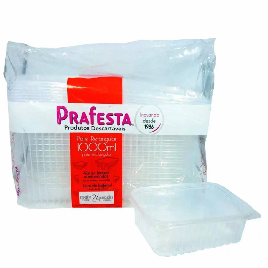 Pote Retangular 1000ml com Tampa – Kit co...