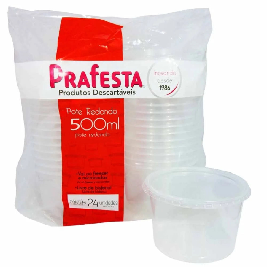 Pote Redondo 500ml com Tampa – Kit com 24...