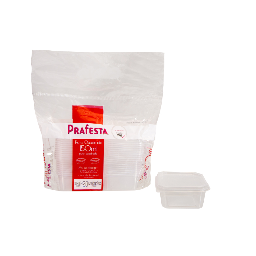 Pote Quadrado 150ml com Tampa – 20 Unidades