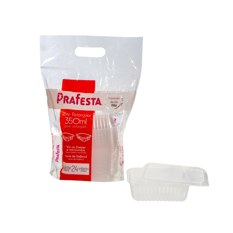 Pote Retangular 350ml com Tampa – 24 Unid...