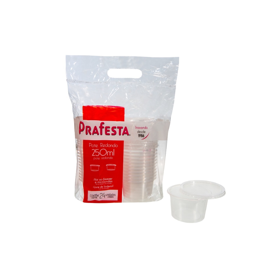 Pote Redondo 250ml com Tampa – 24 Unidades