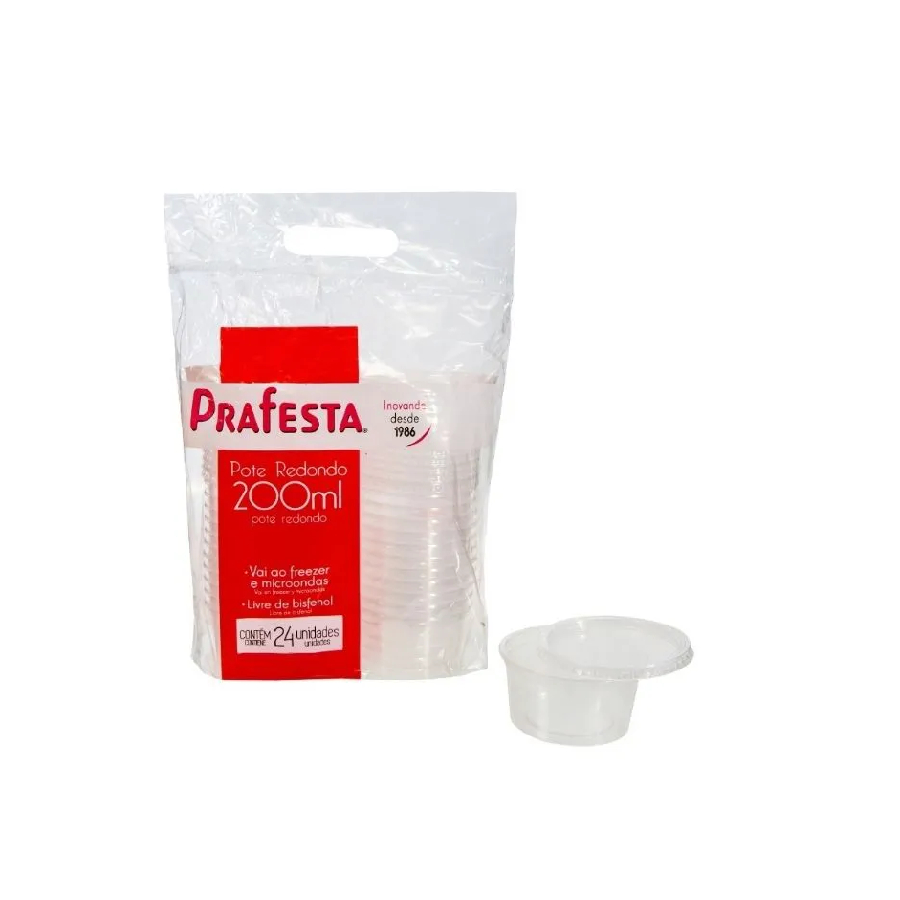 Pote Redondo 200ml com Tampa – 24 Unidades