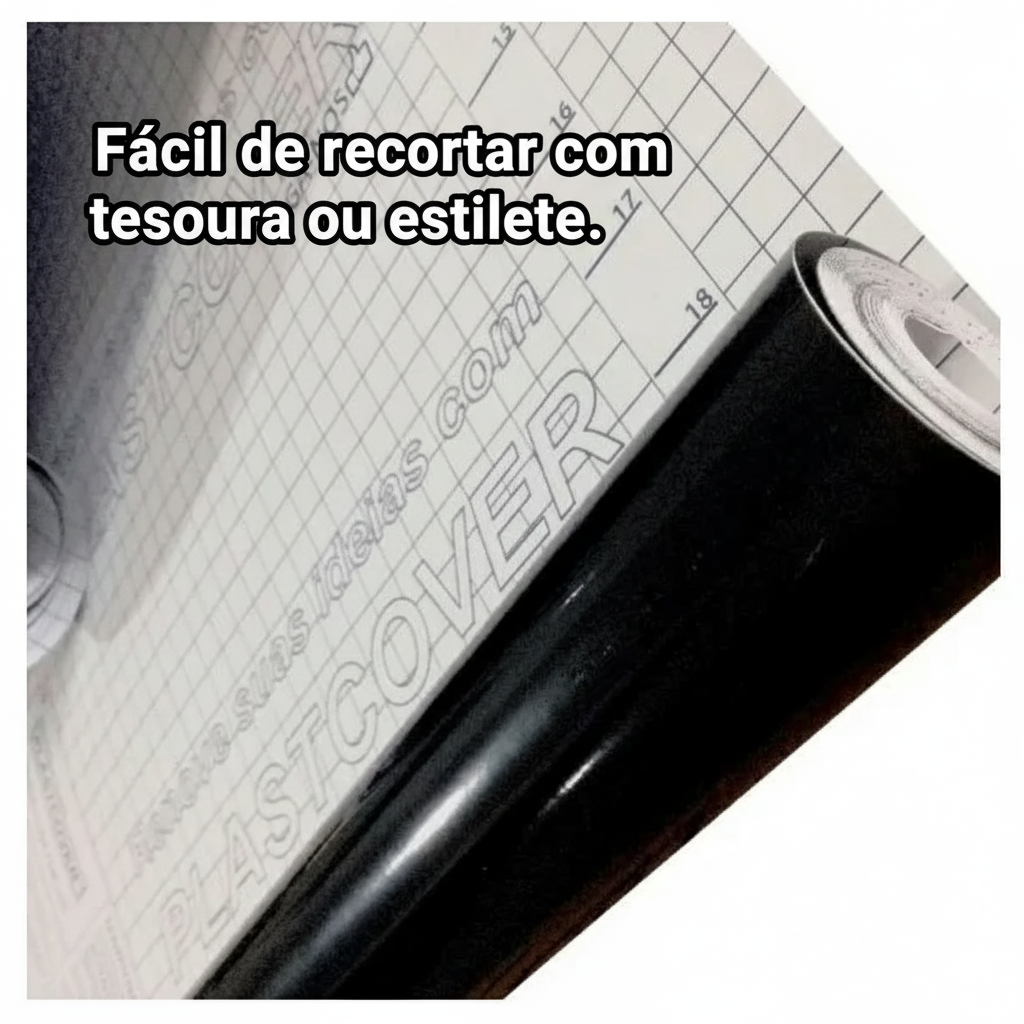 Papel Con-Tact Preto Brilho 45cm x 10m