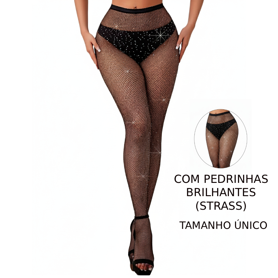 A Meia Calça Arrastão Strass Brilho Cores