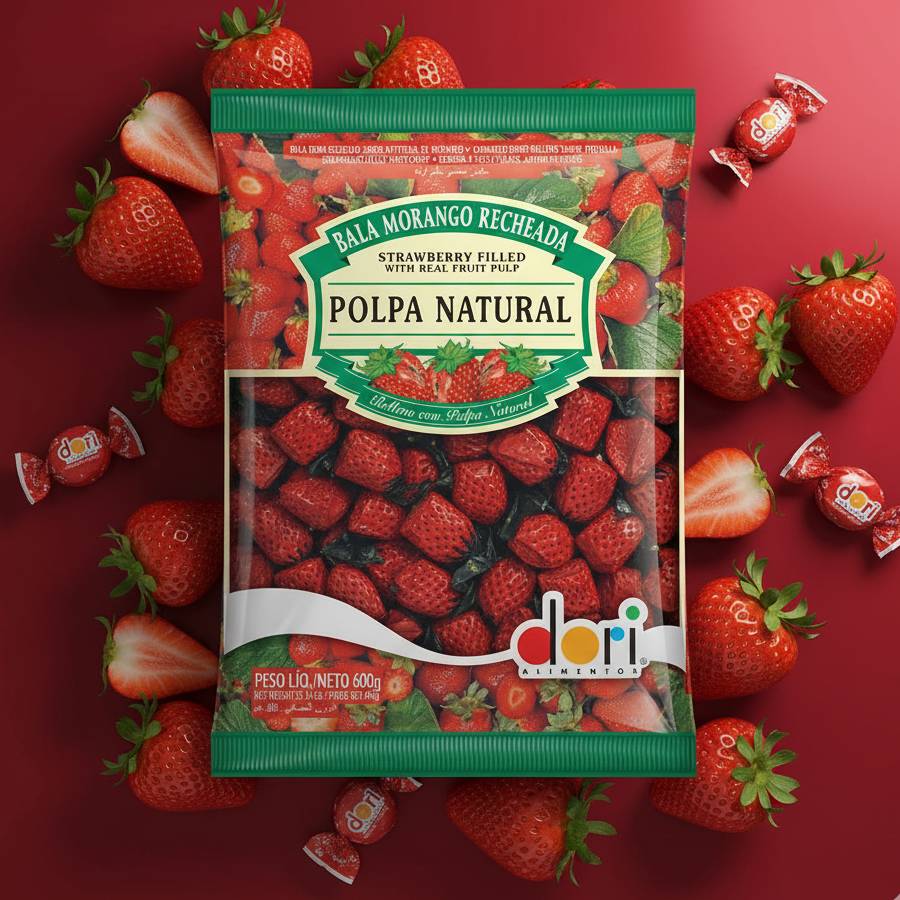 Bala Morango Recheada 600g – Dori