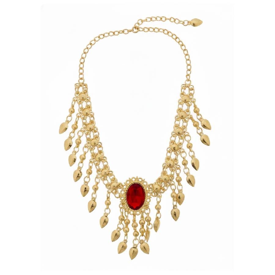 COLAR ODALISCA PEDRAS E MOEDAS VERMELHO 