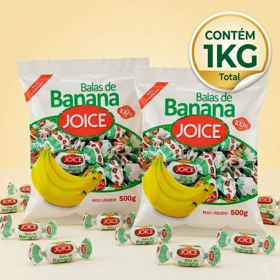 Kit 2 Pacotes Bala de Banana 500g Sem Glú...
