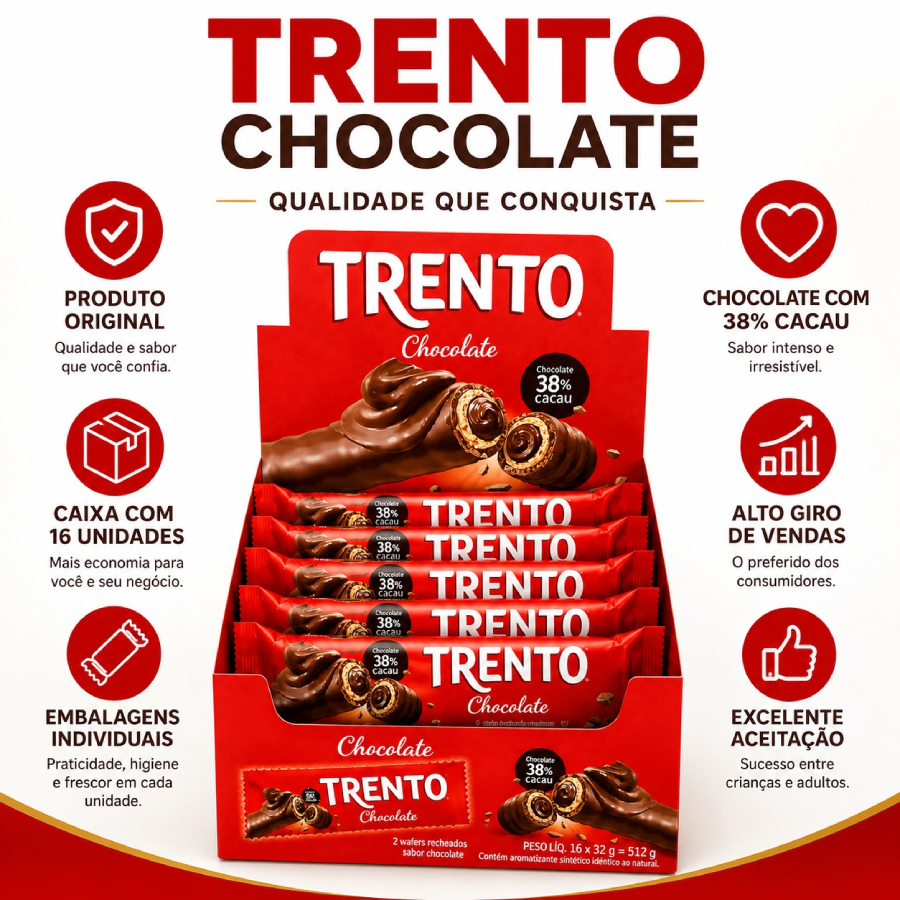 Trento Chocolate Caixa C16 Wafer Crocante...