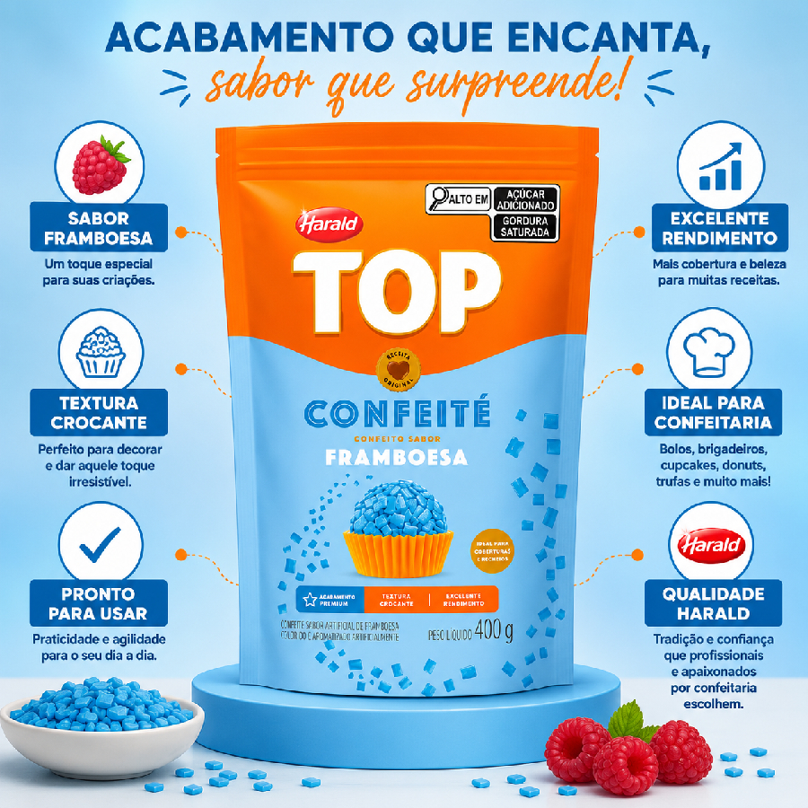 Top Confeité Sabor Framboesa Macio Gourme...