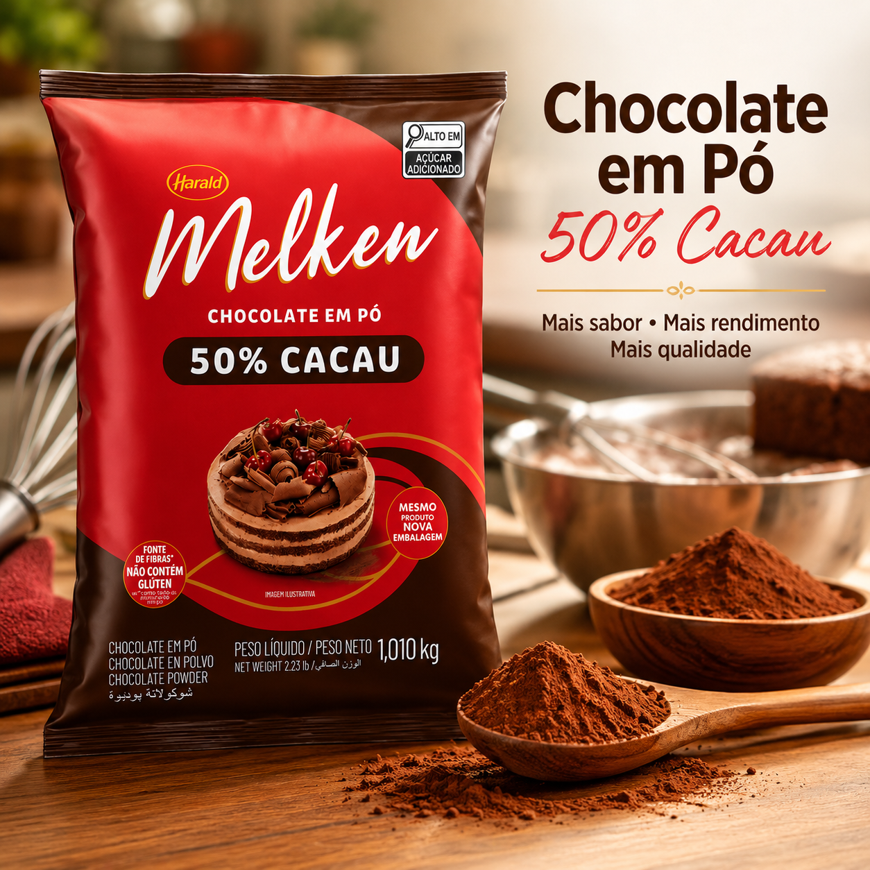 Chocolate Em Pó Melken 50% Cacau 1,010kg ...
