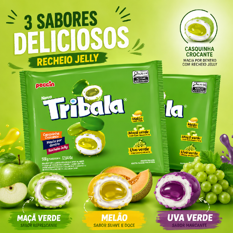 Bala Tribala Recheada Verde Kit Econômico...