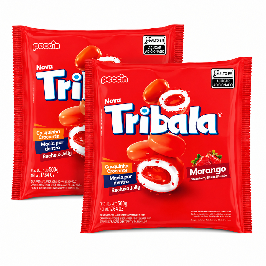 Bala Tribala Morango Recheada Kit 1kg Pec...