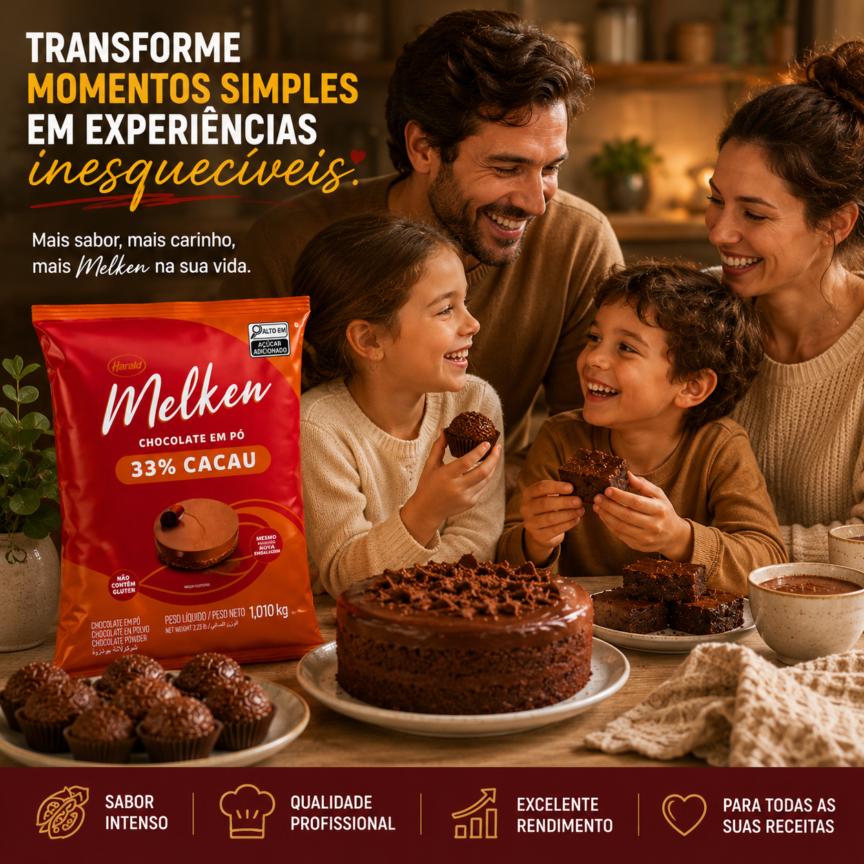 Chocolate Em Pó Melken 33% Cacau Confeit ...