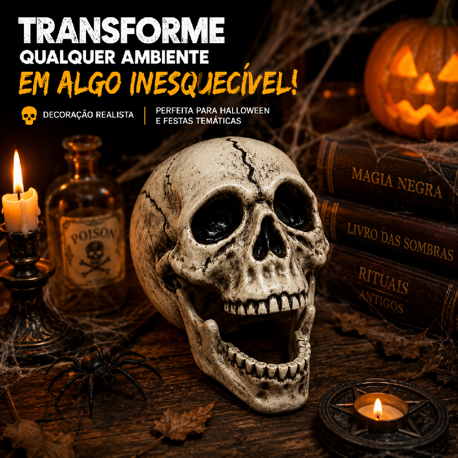 Caveira Decorativa Halloween Boca Móvel E...