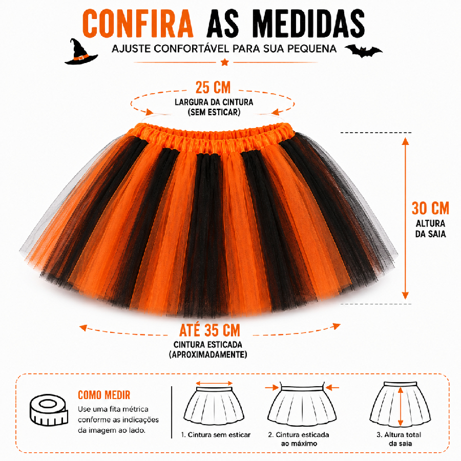 Saia Tutu Halloween Infantil Tule Preto L...