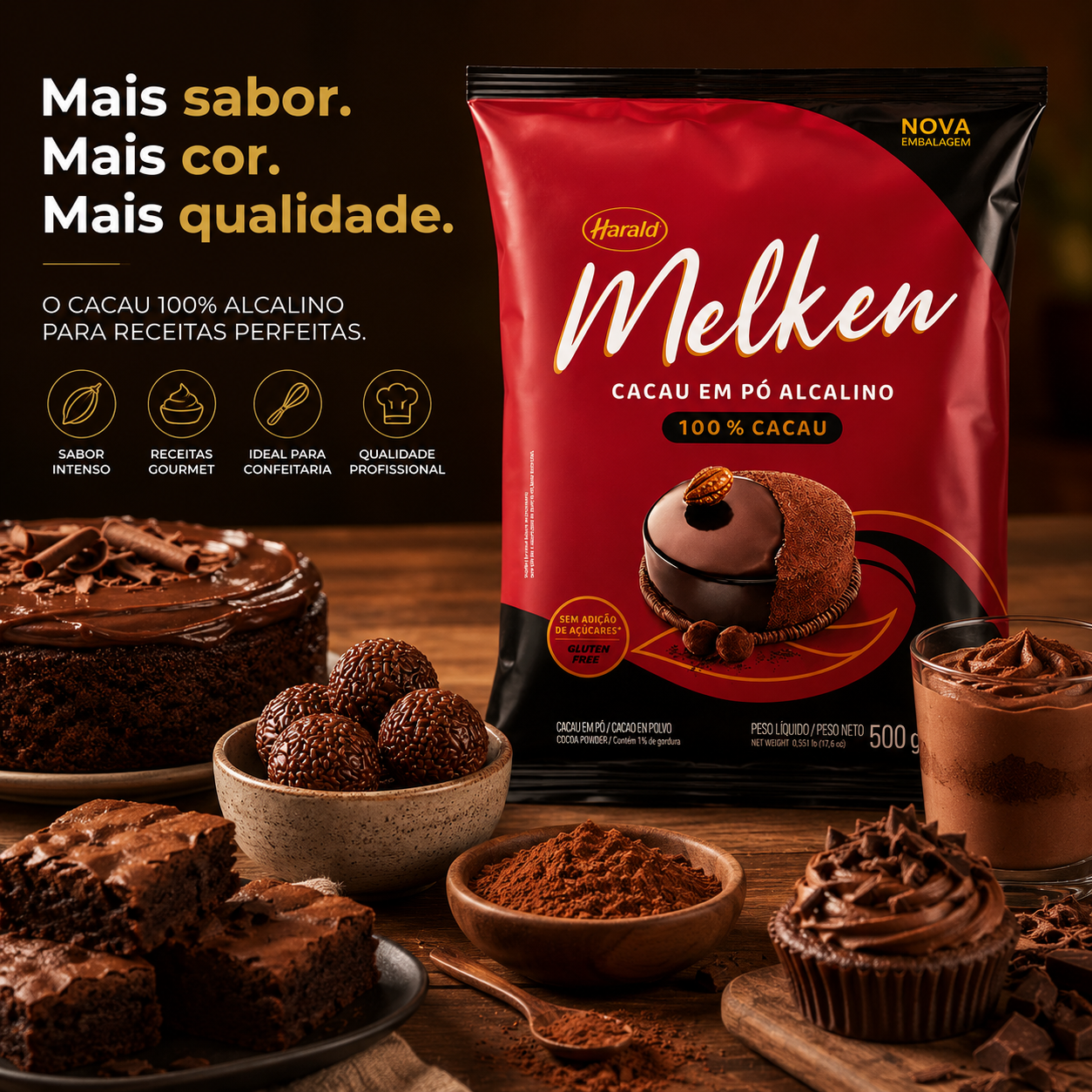 kit 3 Cacau Em Pó 100% Melken 500g Ideal ...