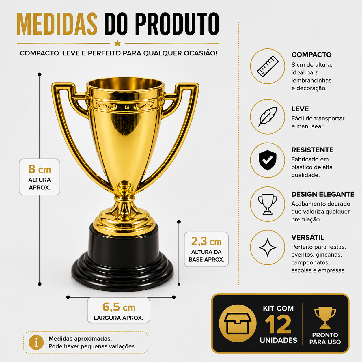 Kit 12 Mini Troféu Lembrancinhas Decoraçã...
