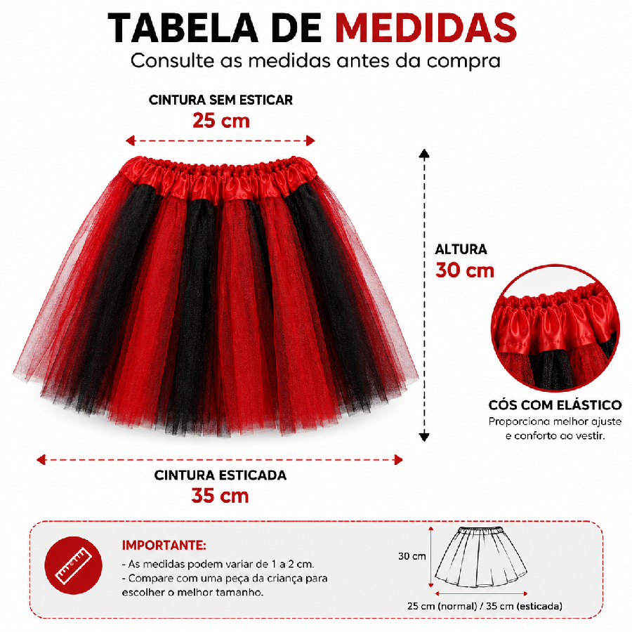 Saia Tutu Halloween Infantil Tule Vermelh...
