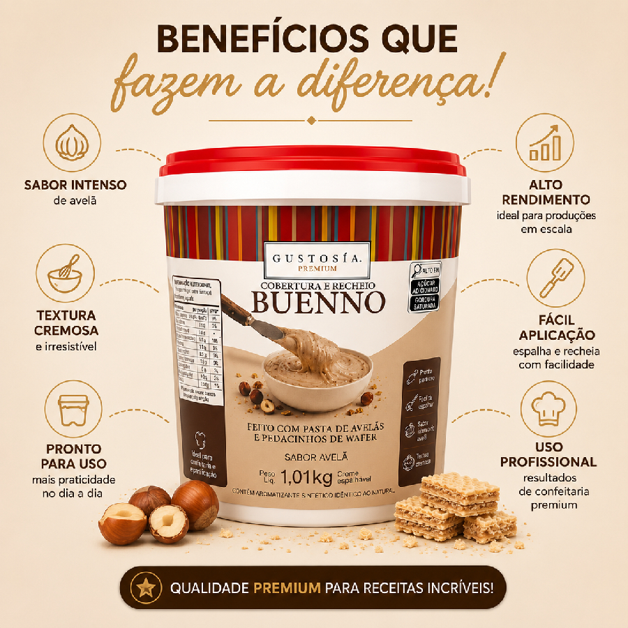 Cobertura Recheio Bueno Avelã 1,01kg Crem...