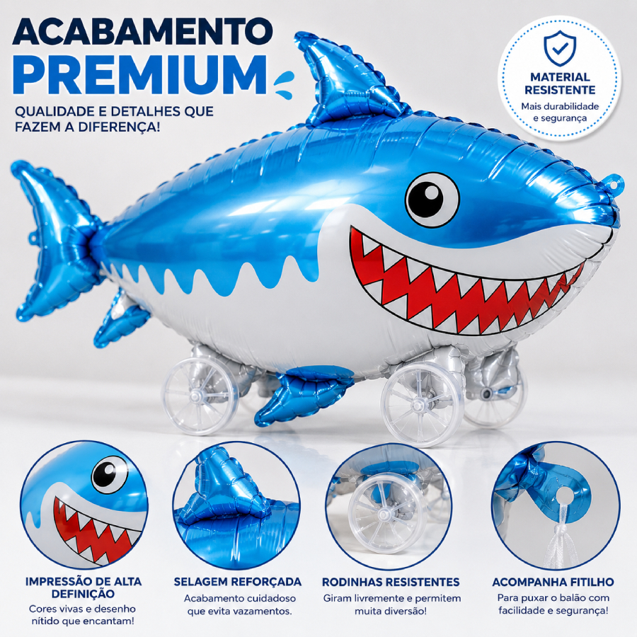 Balão Tubarão Rodinhas Decoração Aniversá...