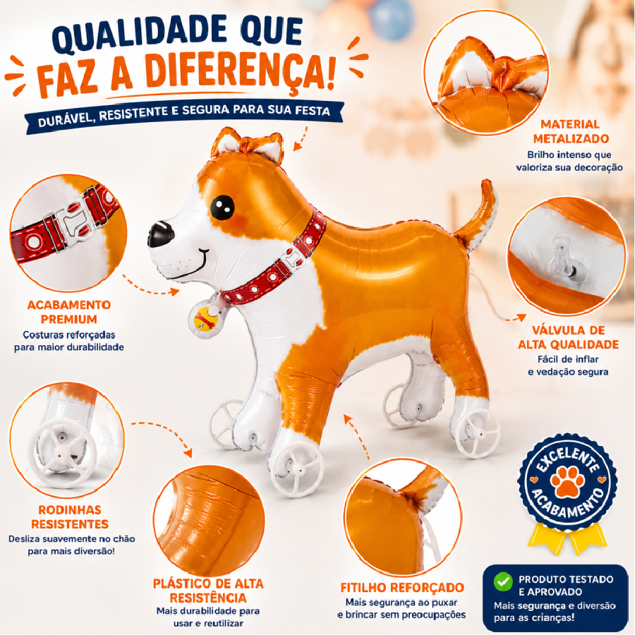 Balão Pet Cachorrinho Com Rodinhas Metali...