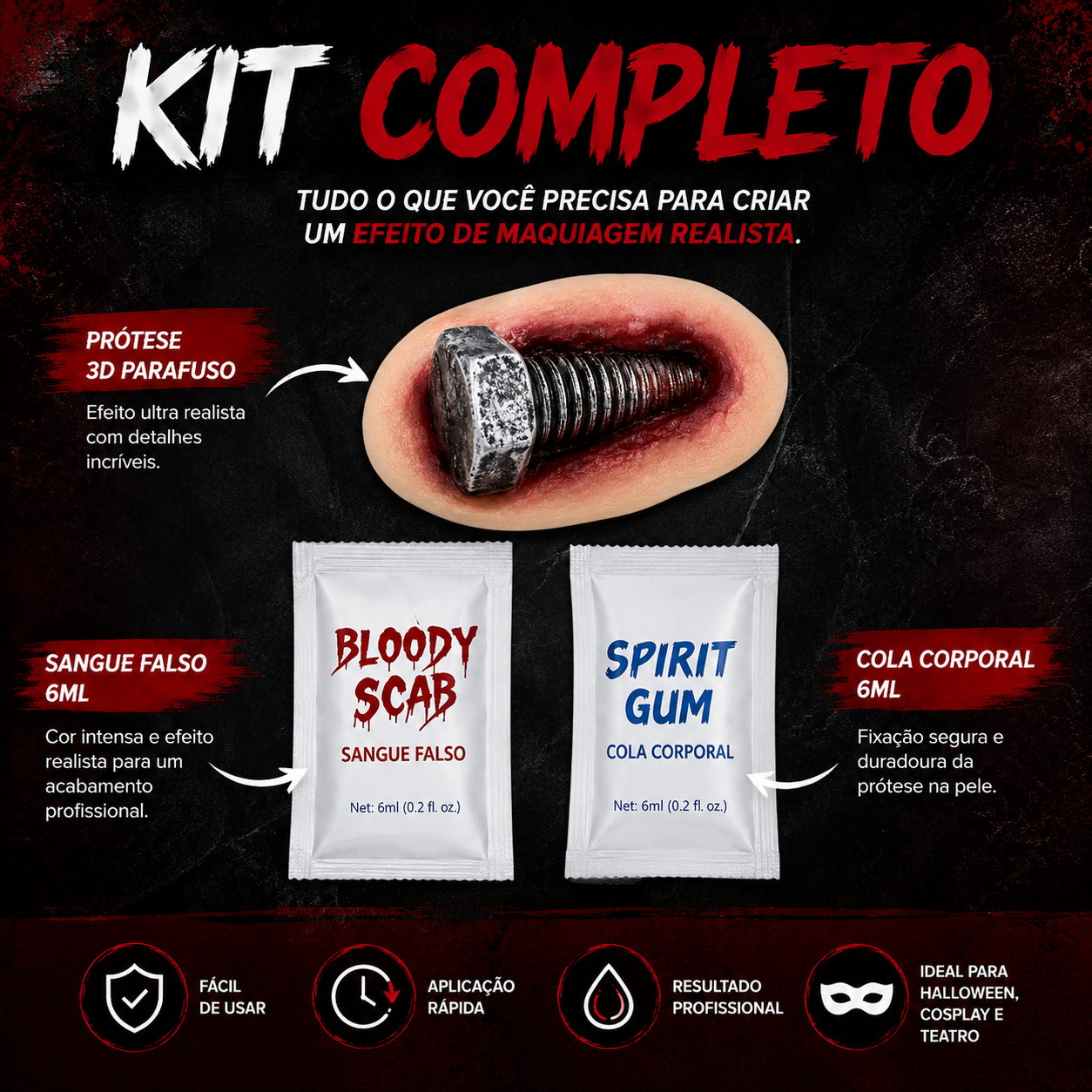 Kit Ferimento Falso Parafuso Fincado Maqu...