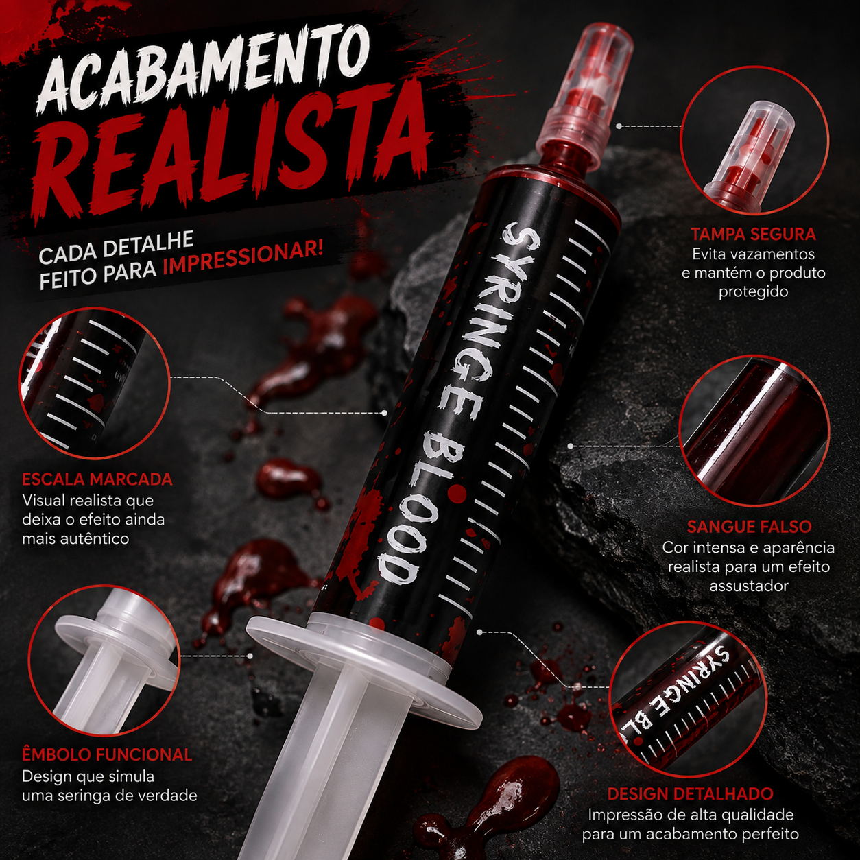 Seringa Sangue Falso 5ml Fantasia Hallowe...