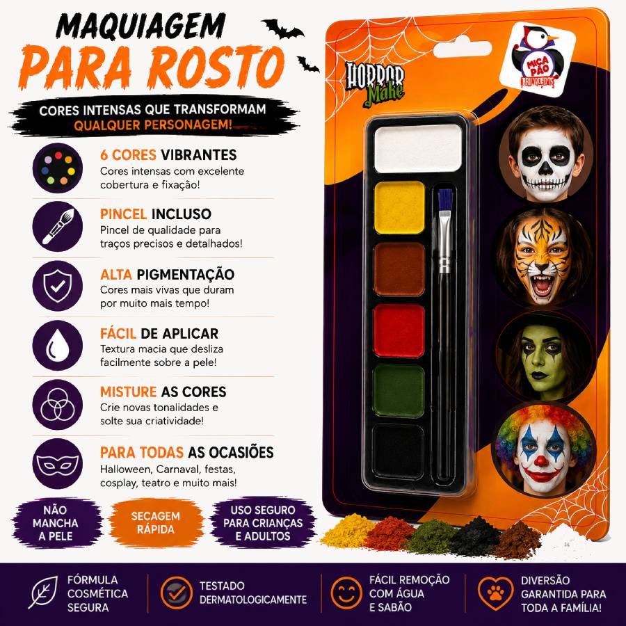 Tinta Pintura Facial Kit 6 Cores Pincel F...