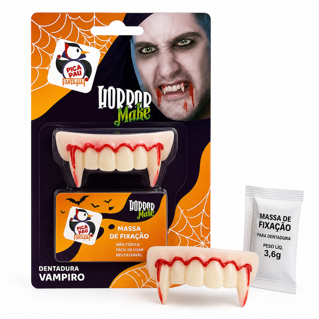 Dentadura Vampiro Massa Fixação Fantasia ...