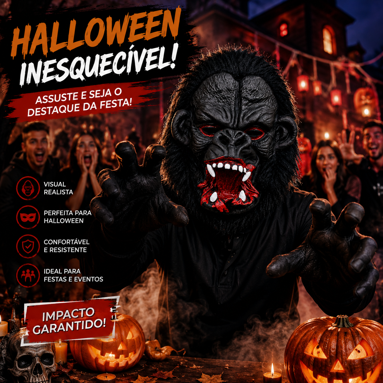 Máscara Gorila Preto Terror Fantasia Fest...