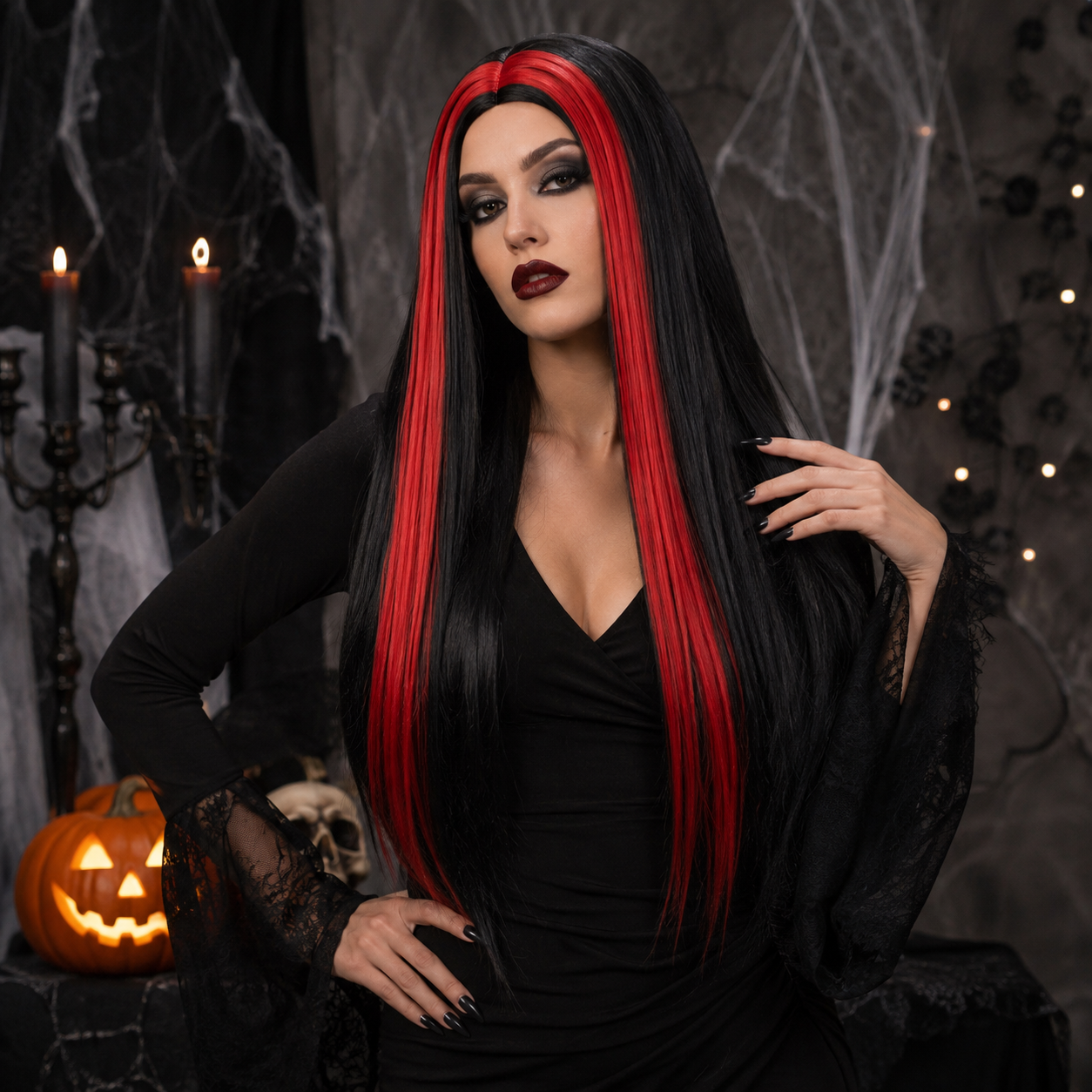 Peruca Bruxa Morticia Addams Longa Lisa H...