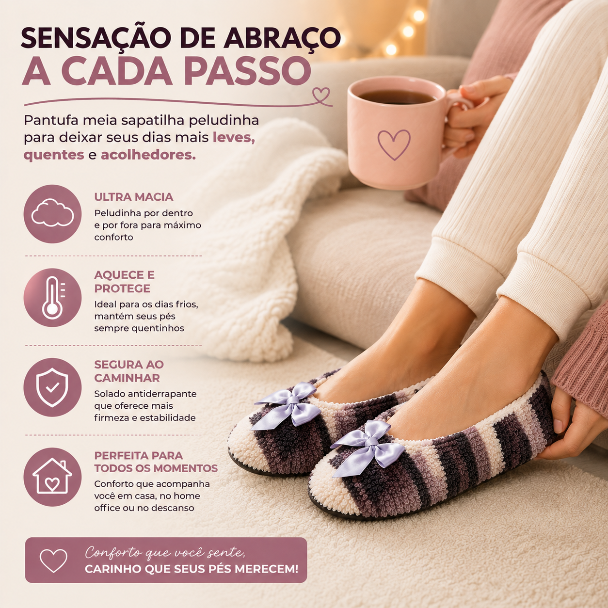 Pantufa Feminina Peludinha Meia Sapatilha...