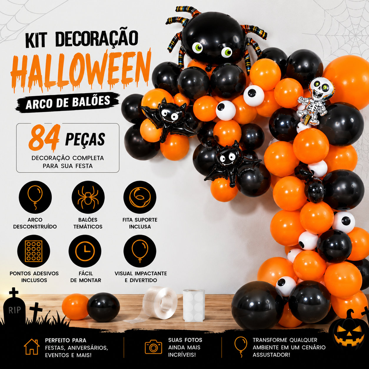 Kit Decoração Halloween Arco Balões Festa...