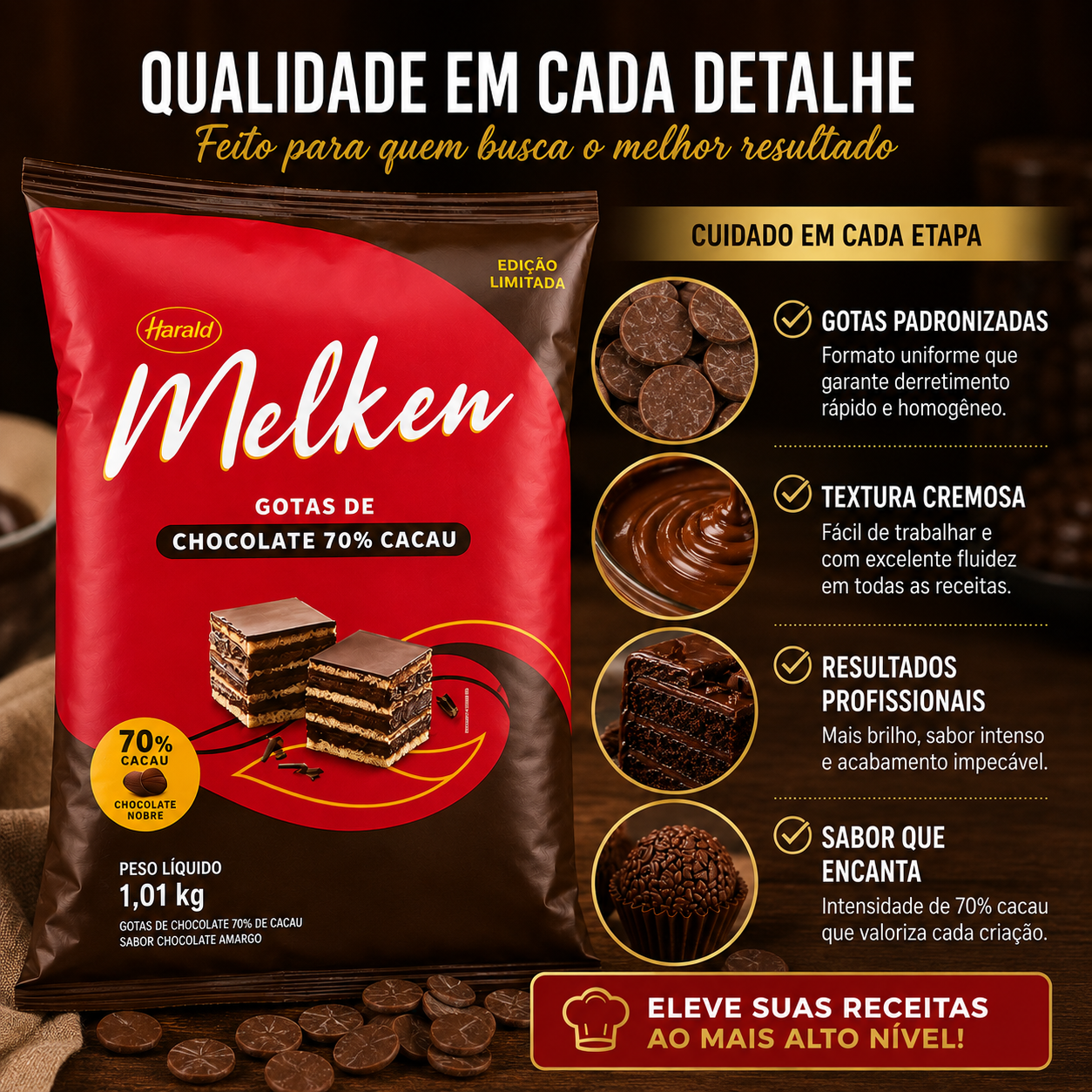 Chocolate Melken Gotas 70% Cacau Chocolat...