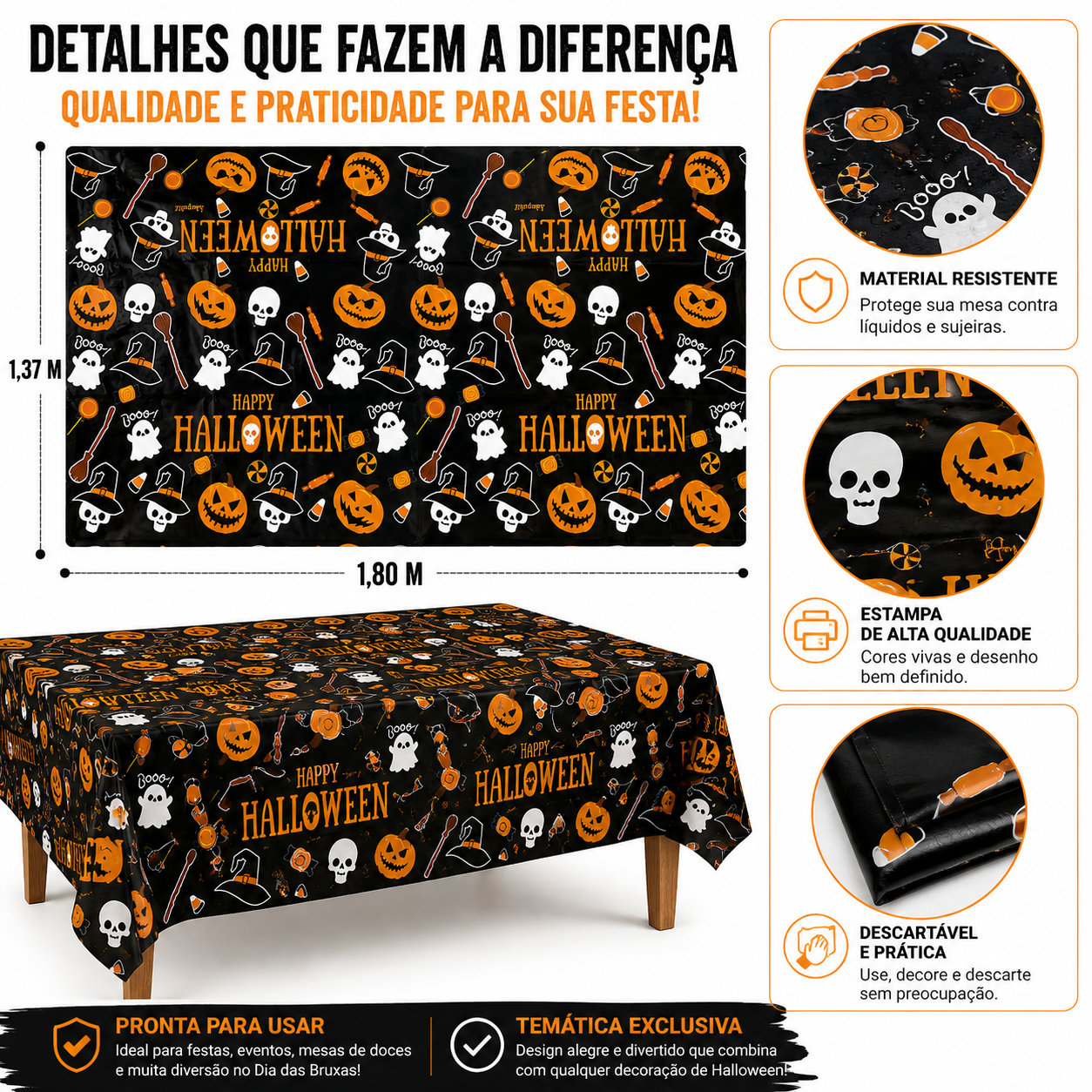 Toalha Mesa Halloween Descartável Festa D...
