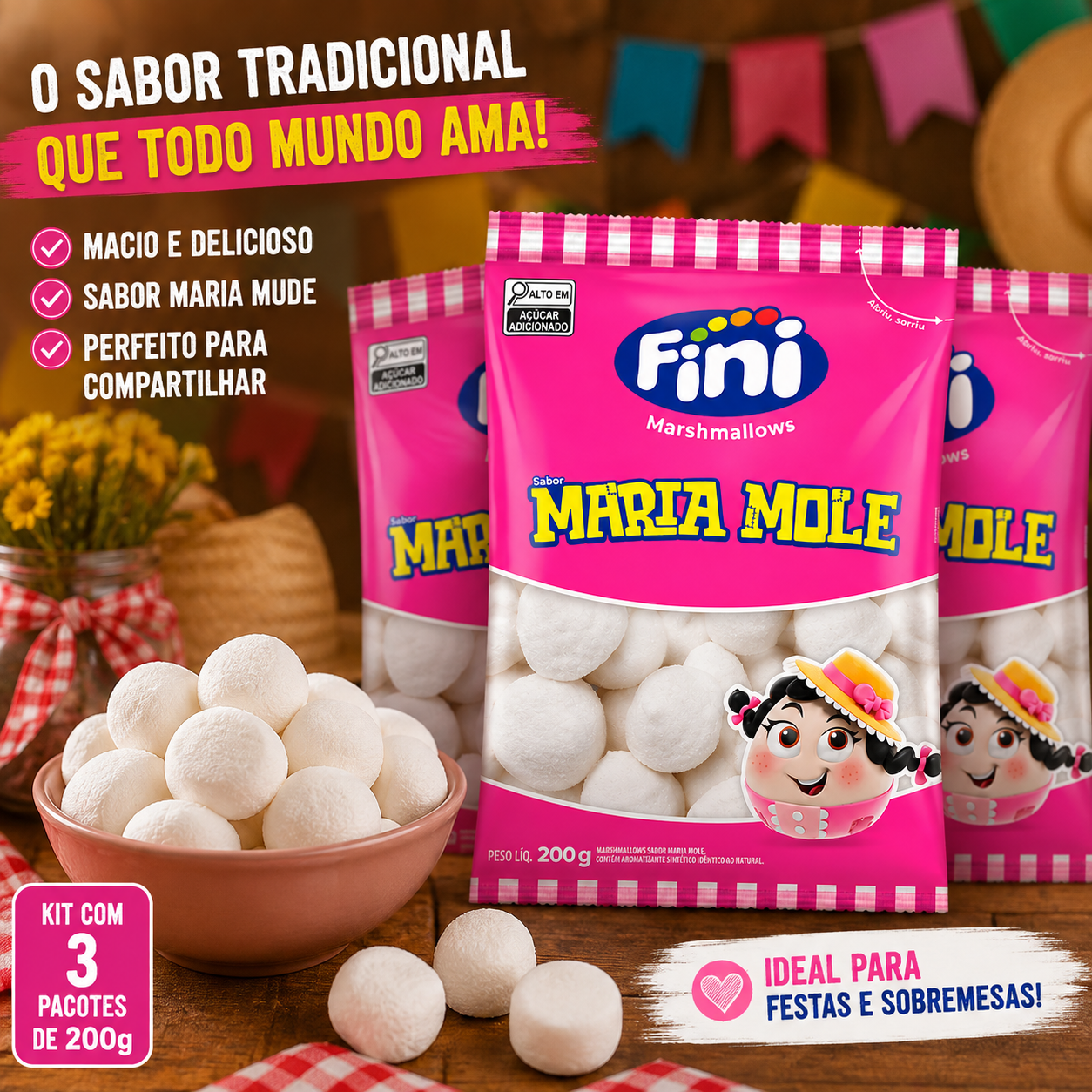 Kit 3 pacotes Marshmallow branco Fini Sab...