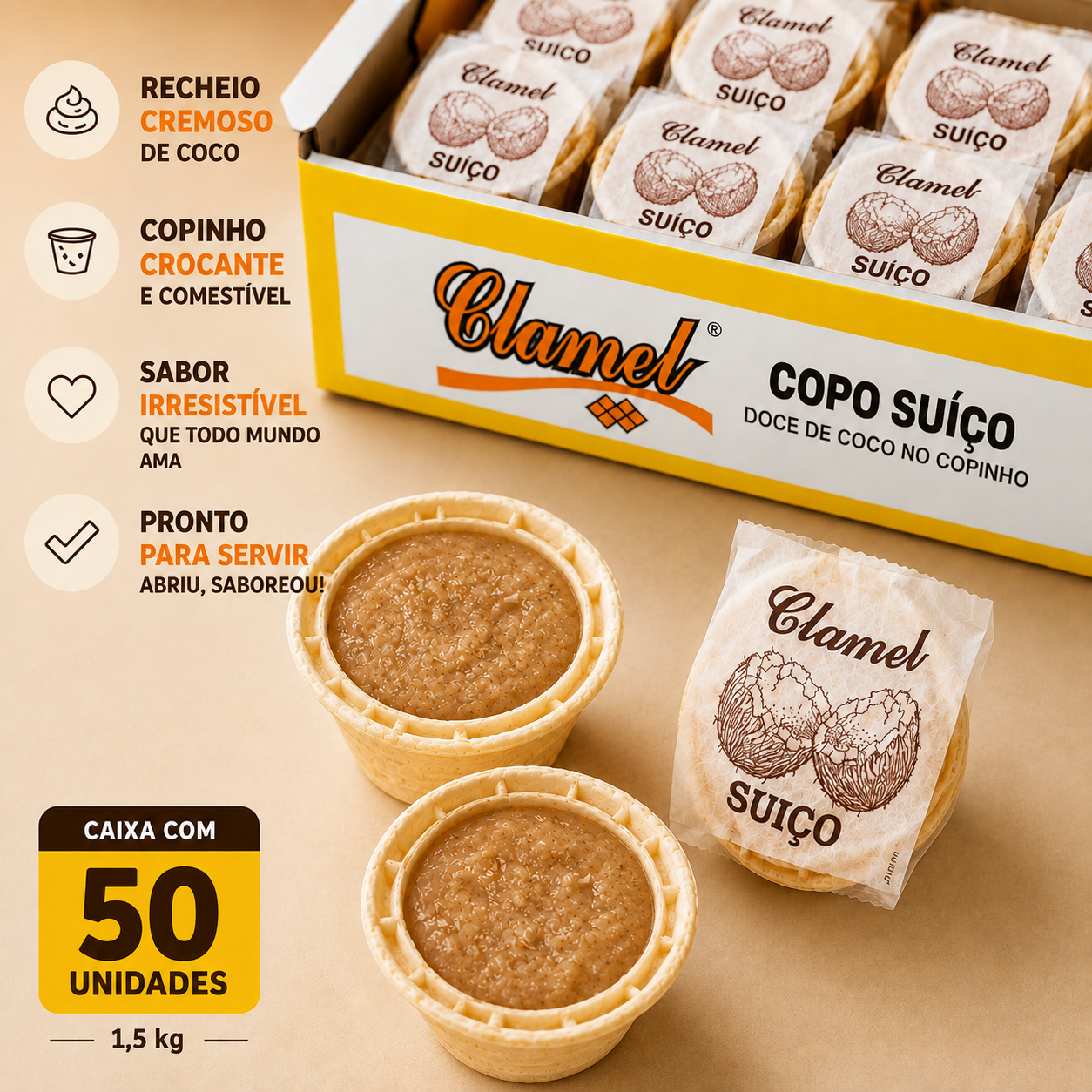 Copo Suíço Doce Coco Copinho Wafer Croca ...