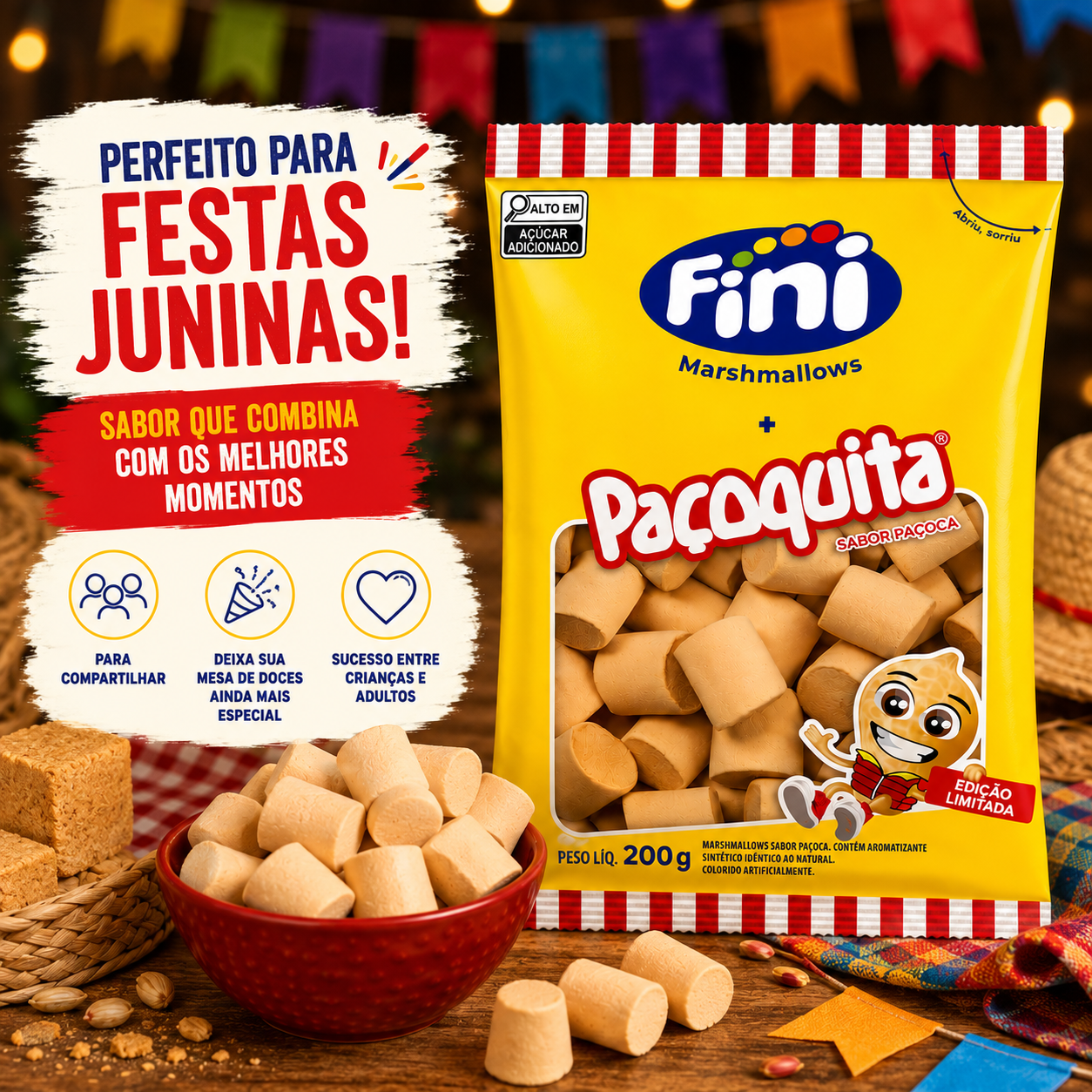 Kit 3 Marshmallow Fini Paçoquita Sabor Pa...