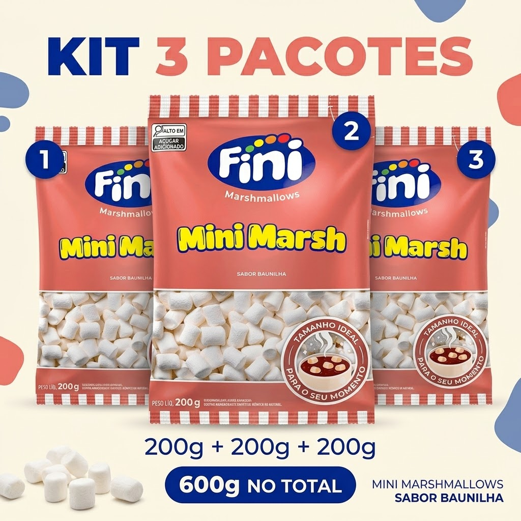 Kit 3 Mini Marshmallow Fini Baunilha 200g...