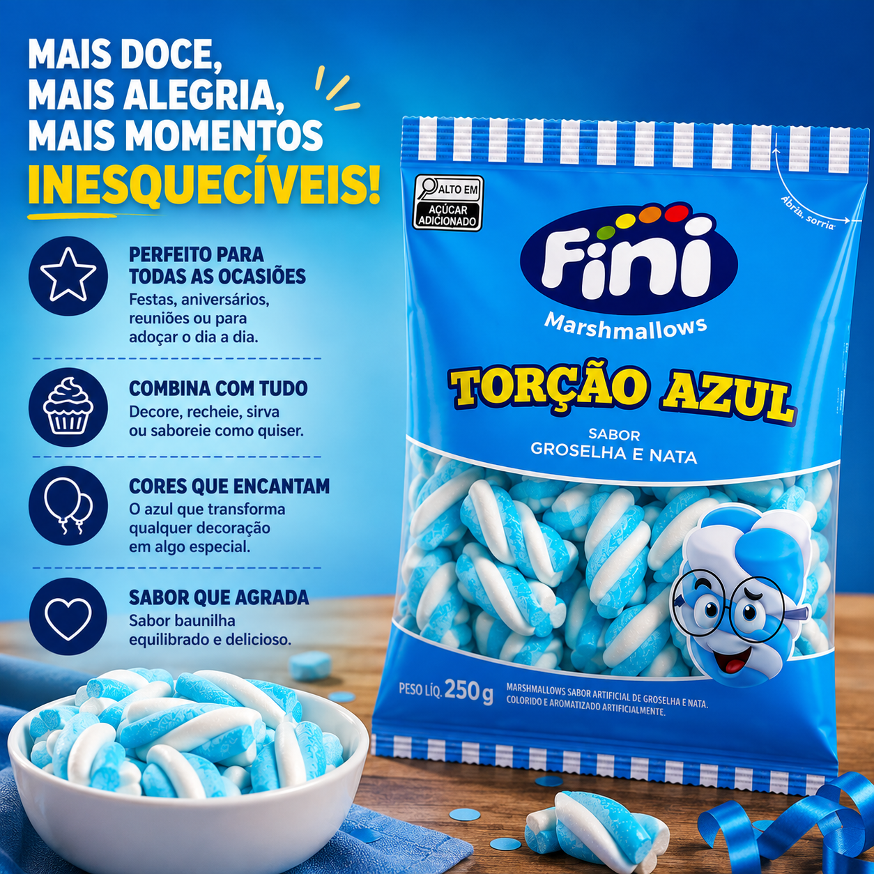 Kit 3 Pacotes Marshmallow Fini Azul e bra...