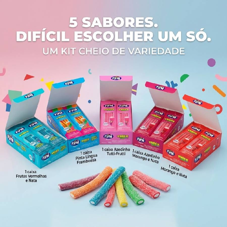Fini Tubes Kit 5 Caixas 5 Sabores Variado...