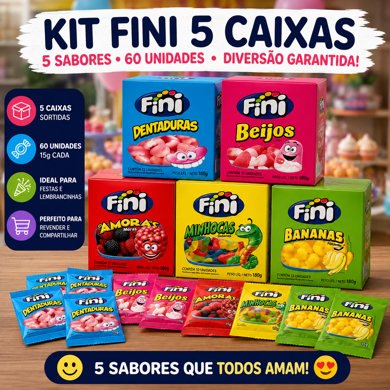 Kit Fini 5 Caixas 60 Unidades Balas Gelat...