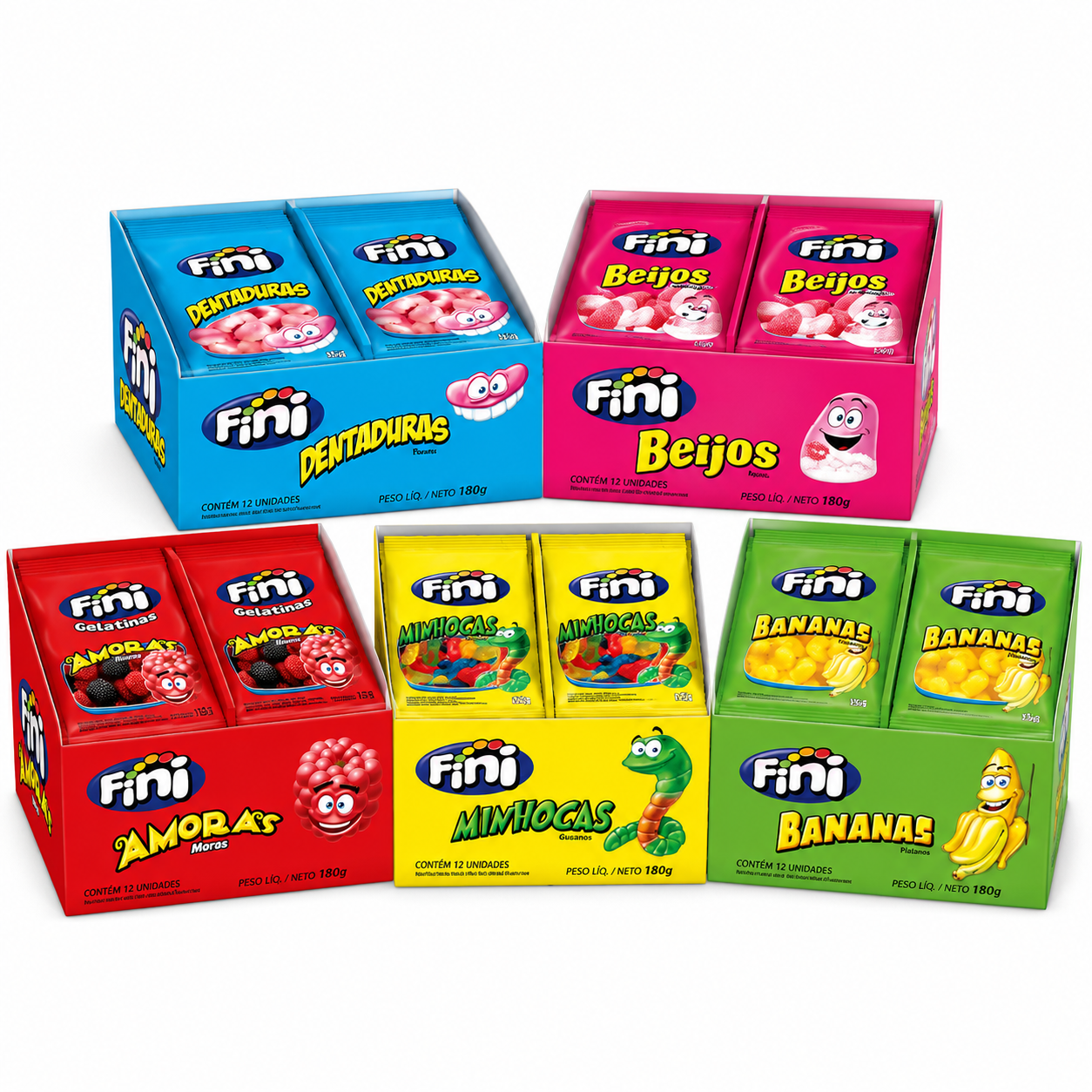 Kit Fini 5 Caixas 60 Unidades Balas Gelat...