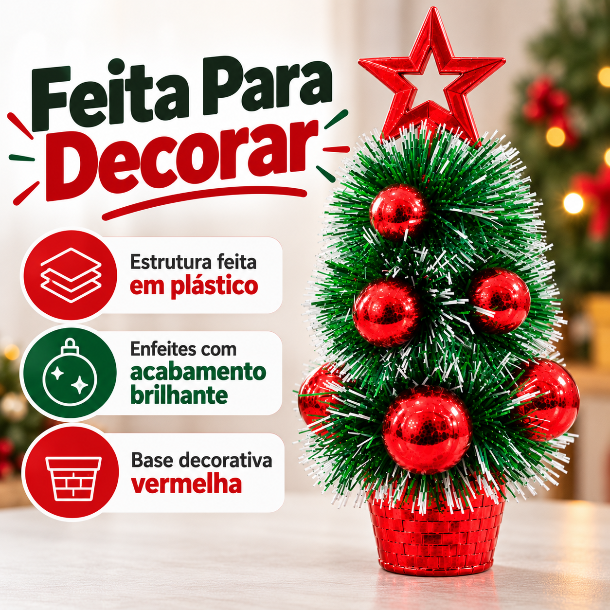 Mini Árvore Natal 20cm Vermelho Enfeitada...