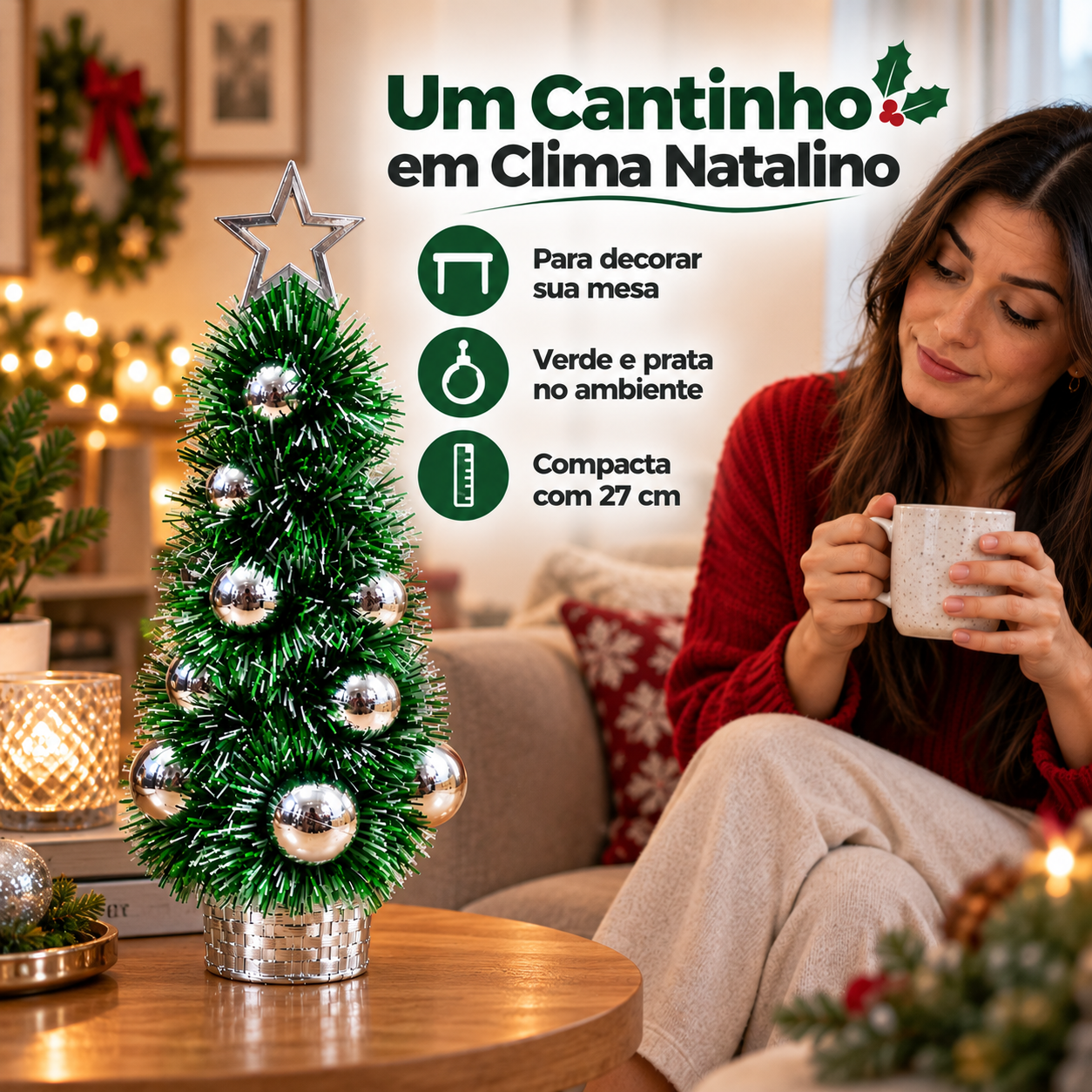 Mini Árvore de Natal 27cm Decorada Para M...