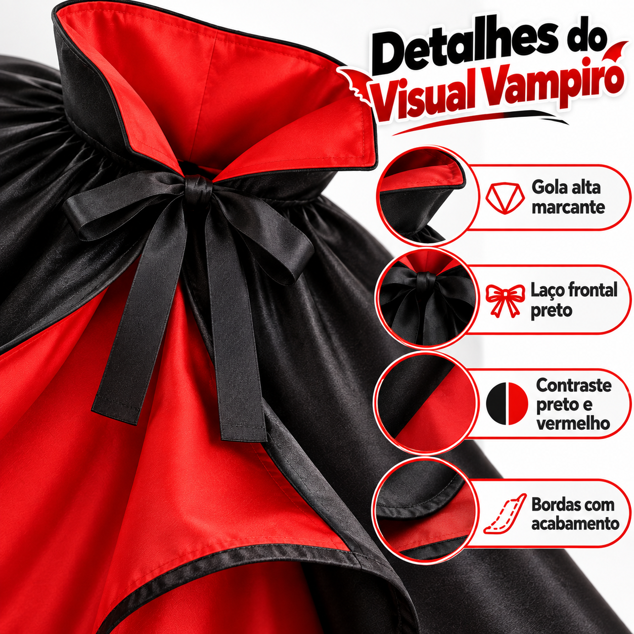 Capa Vampiro Infantil Dupla Face Preto V ...