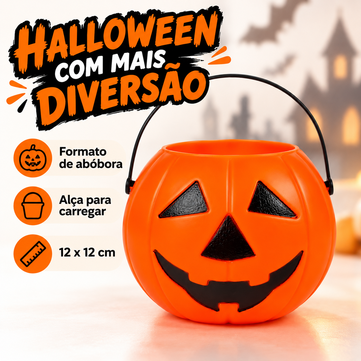 Caldeirão Abóbora Halloween Com Alça 12x12cm