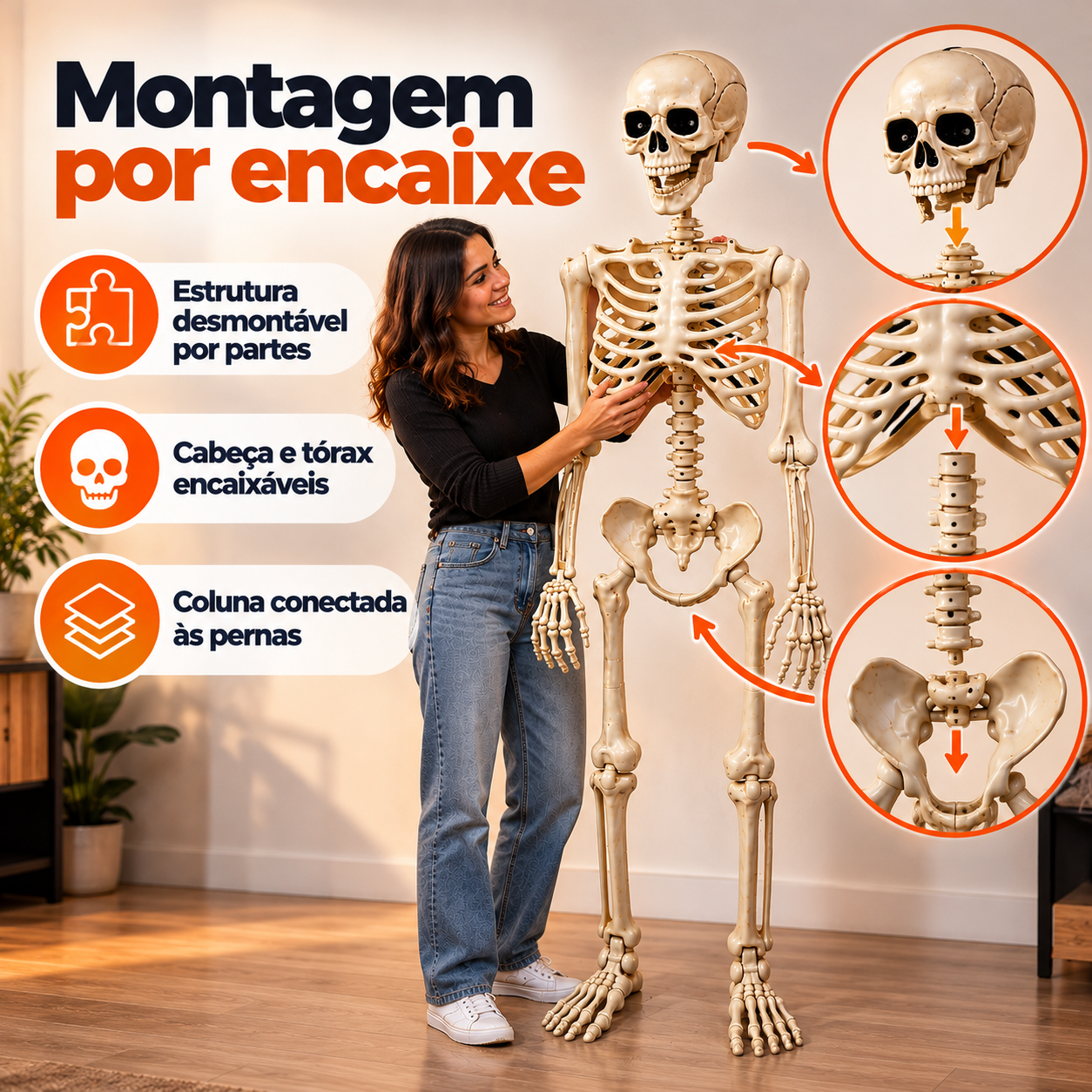 Caveira Esqueleto Halloween 165cm Com Luz...